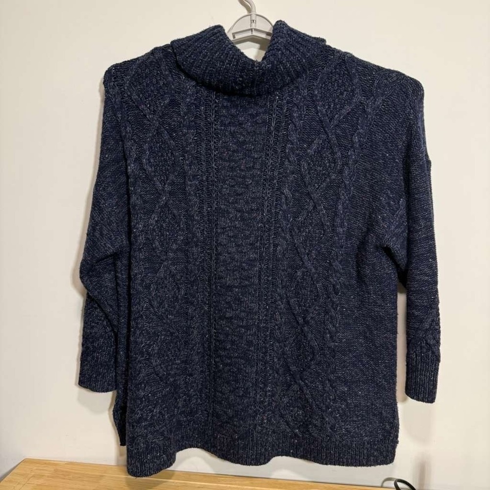 Lands' End Navy Blue Wool Blend Cable-Knit Turtleneck Pullover Sweater Womens 3X